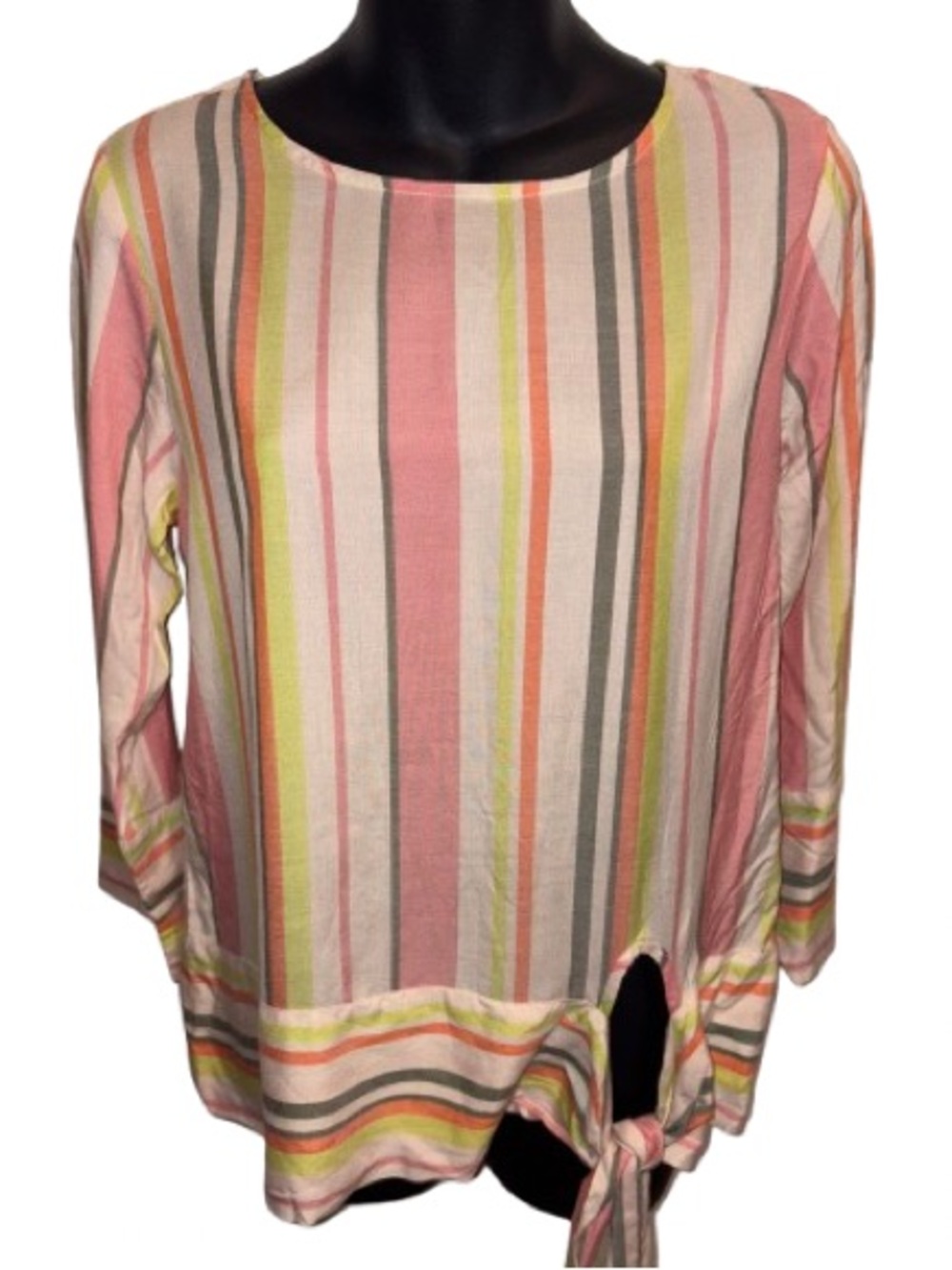 AND Striped Tie-Hem Tunic in Pink, Cream, Green and Gray size 10